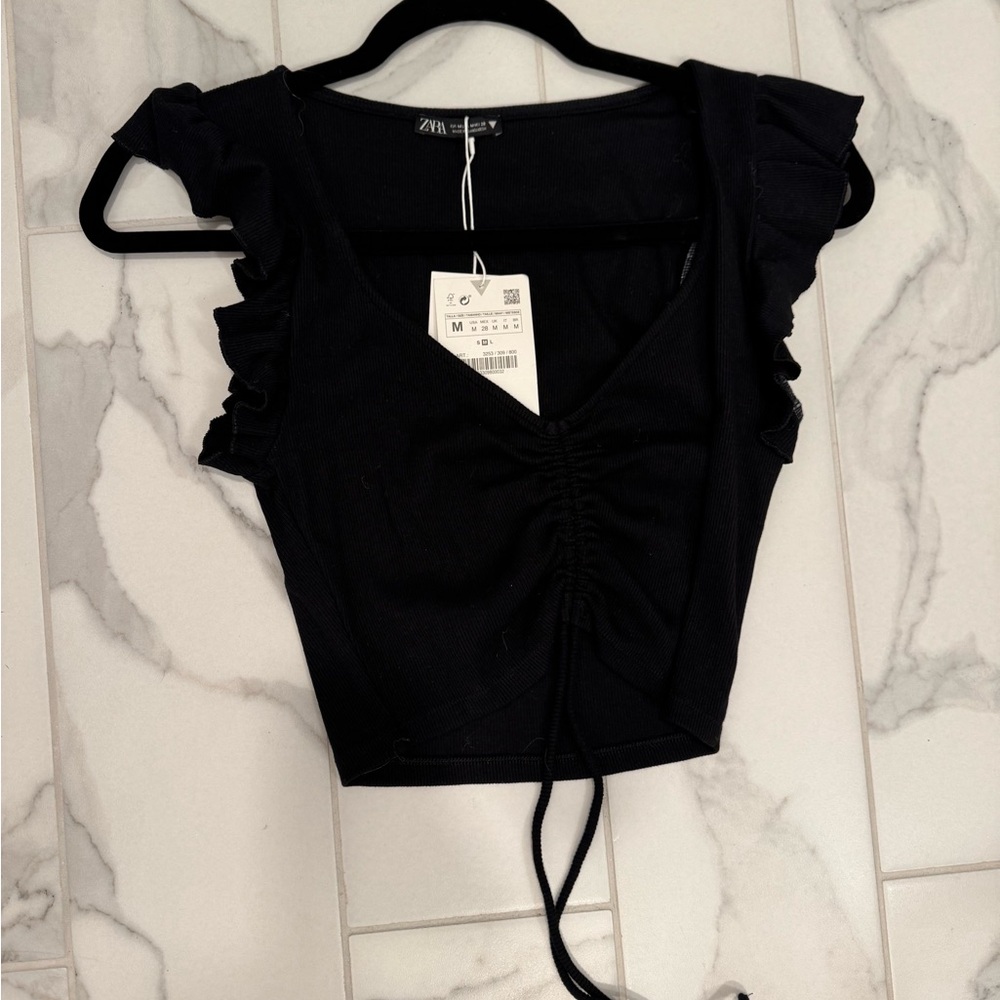 Zara Black Ruffled Women's Top